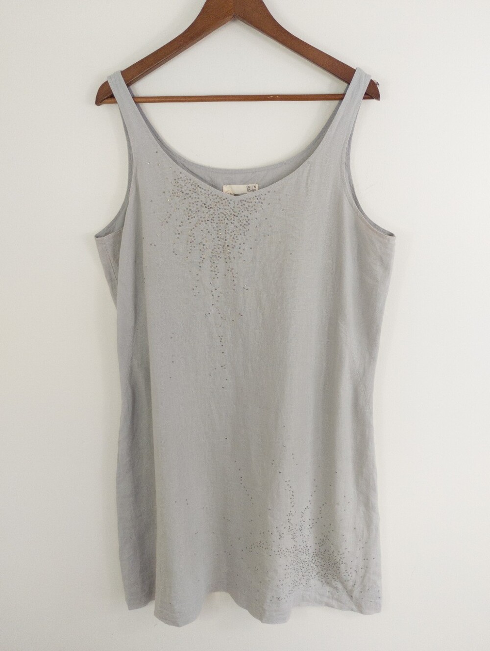 Eileen Fisher Irish Linen Sequin Tank Dress Gray Size 16 - Picture 2 of 10